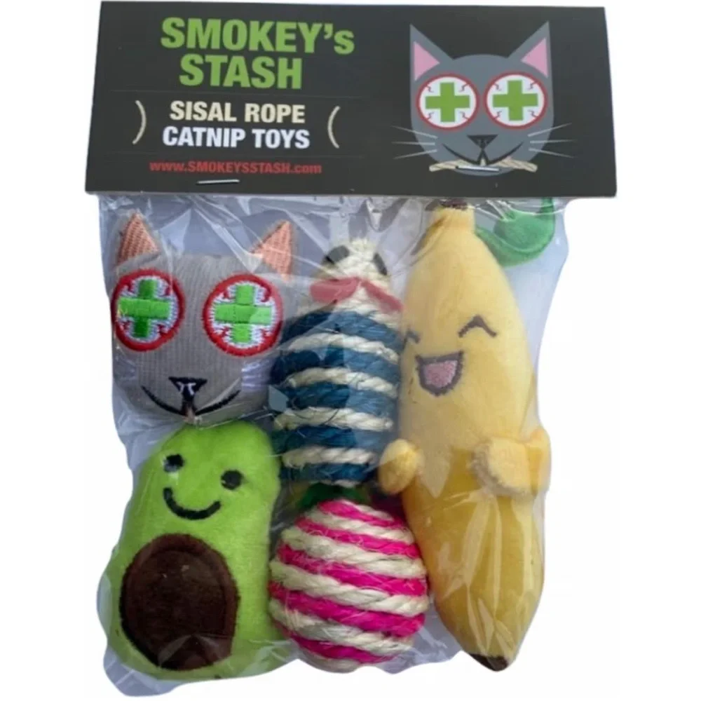 Smokey's Stash Catnip Toys Plush and Sisal Set
